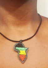 Load image into Gallery viewer, Africa Map Beaded Necklace – Rasta-Inspired Design