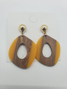 Yellow Brown Natural Wooden Teardrop Geometric Ethnic Earrings
