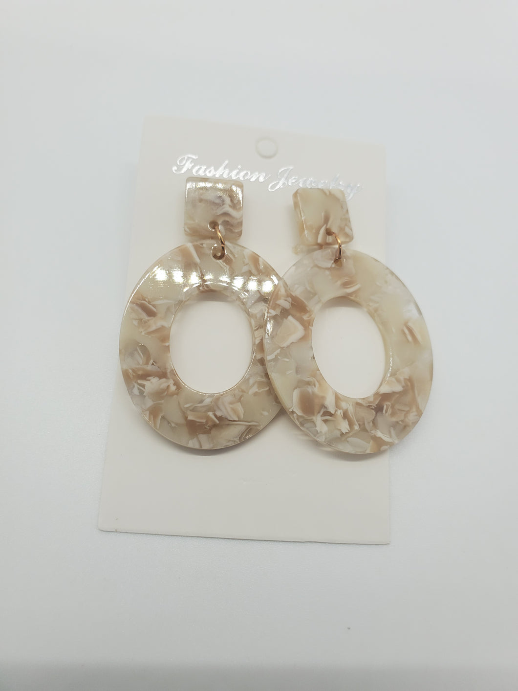 Beige Acrylic Lightweight Geometric Resin Acetate Drop Hoop Earrings