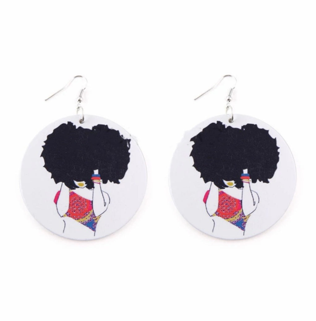 Round Wood lightweight Ethnic Painted Style African Earrings 13