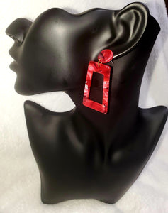 Red Acrylic Dangle Square Geometric Drop Bohemian Earrings