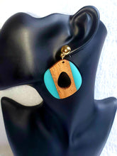 Load image into Gallery viewer, Teal &amp; Brown Natural Wooden Teardrop Geometric Ethnic Earrings
