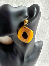 Load image into Gallery viewer, Yellow Brown Natural Wooden Teardrop Geometric Ethnic Earrings

