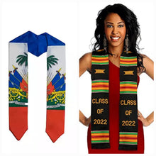 Load image into Gallery viewer, Graduation  Stoles Sash Flags Shawl African Latin Carribean Kente Stoles Sash/ Graduation Class|   Graduation Stole / Graduation Sash
