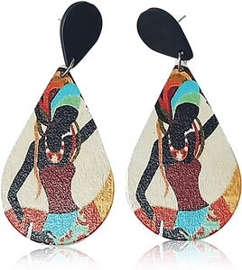 Round Wood lightweight Ethnic Painted Style African Earrings 37