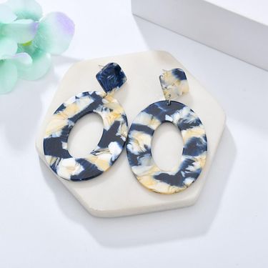 Dark Blue Acrylic Lightweight Geometric Resin Acetate Drop Hoop Earrings