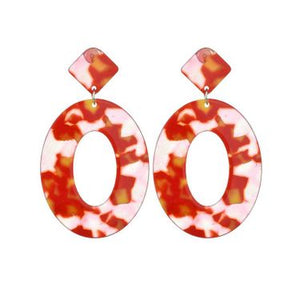 Orange Red Acrylic Lightweight Geometric Resin Acetate Drop Hoop Earrings