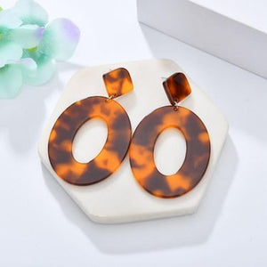 Tortoiseshell Acrylic Lightweight Geometric Resin Acetate Drop Hoop Earrings