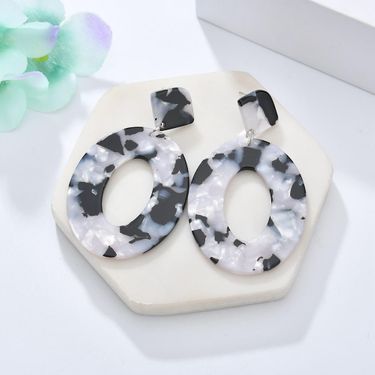 Black & White Acrylic Lightweight Geometric Resin Acetate Drop Hoop Earrings