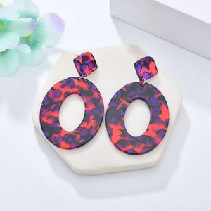 Purple Acrylic Lightweight Geometric Resin Acetate Drop Hoop Earrings