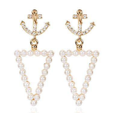 Pearl Beaded Diamond Anchor Triangular earrings