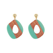 Load image into Gallery viewer, Teal &amp; Brown Natural Wooden Teardrop Geometric Ethnic Earrings
