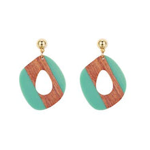 Charger l&#39;image dans la galerie, Teal &amp; Brown Natural Wooden Teardrop Geometric Ethnic Earrings
