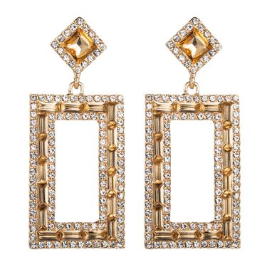 Fully Jeweled Elegant Geometric metal Rhinestone Earrings