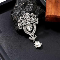 Load image into Gallery viewer, Flower Bouquet Tear Drop Rhinestone Pendant Brooch
