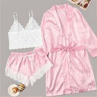 Three Piece Pink Satin Robe Set